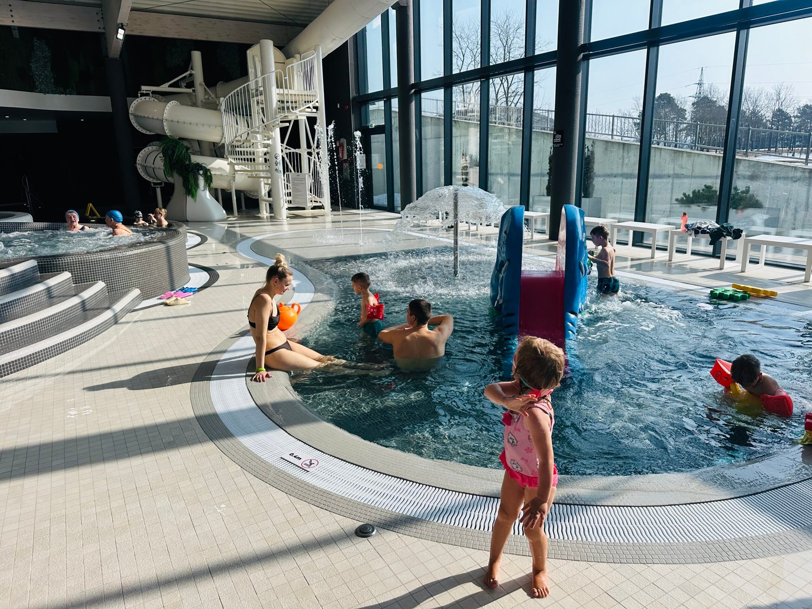 Swimming pools with water slides for children