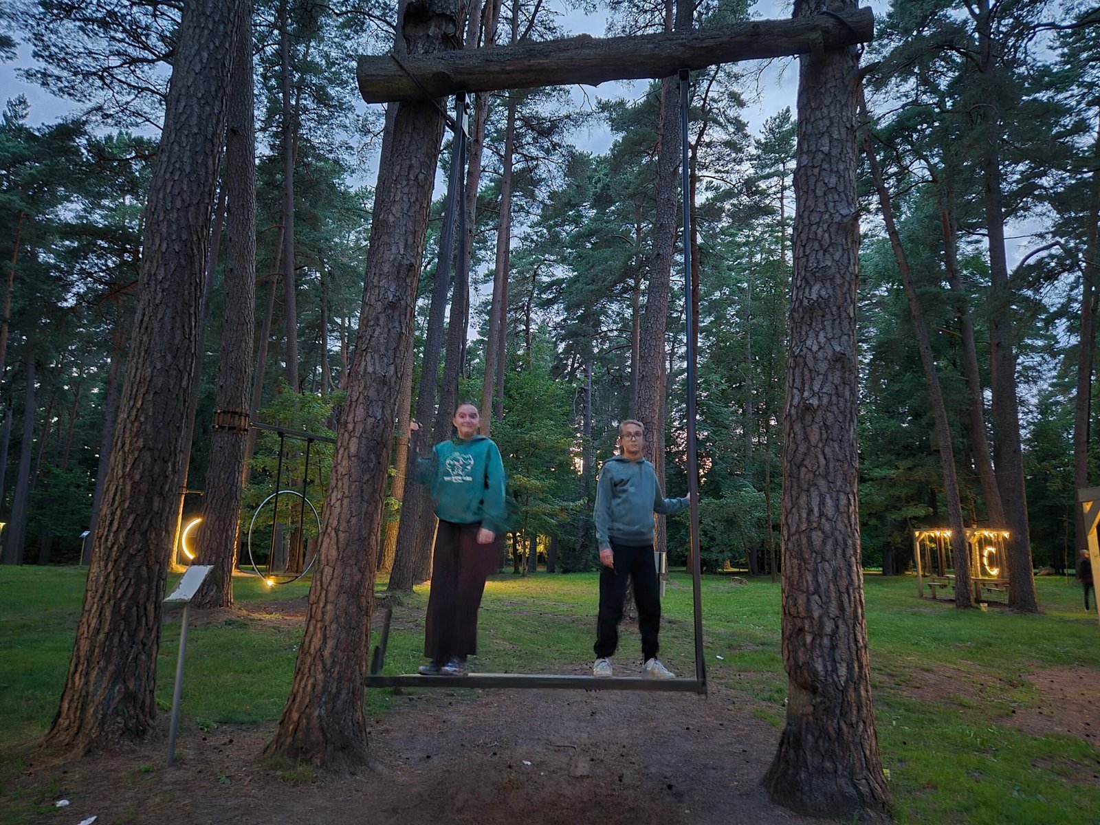 Illuminated swing park in Darbėnai