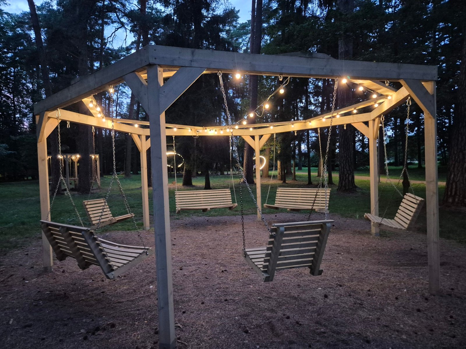Illuminated swing park in Darbėnai