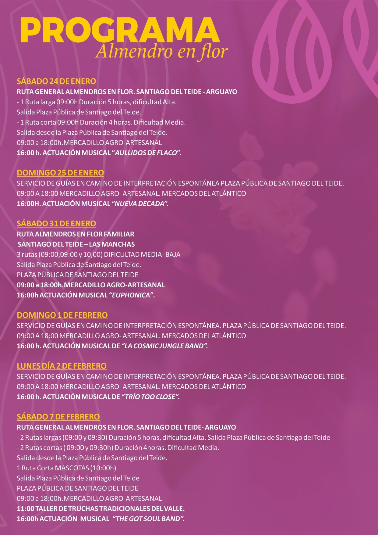 Almond blossom festival program in Tenerife