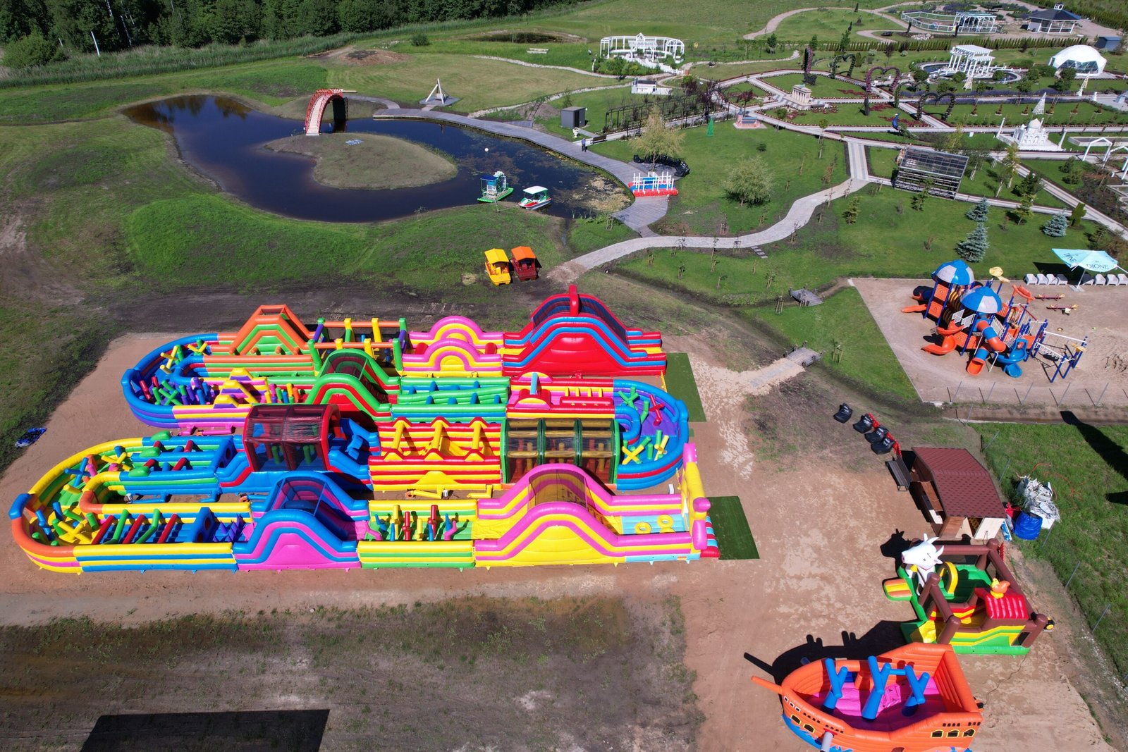A 120-meter trampoline and obstacle course has opened at the Gardens of Babylon